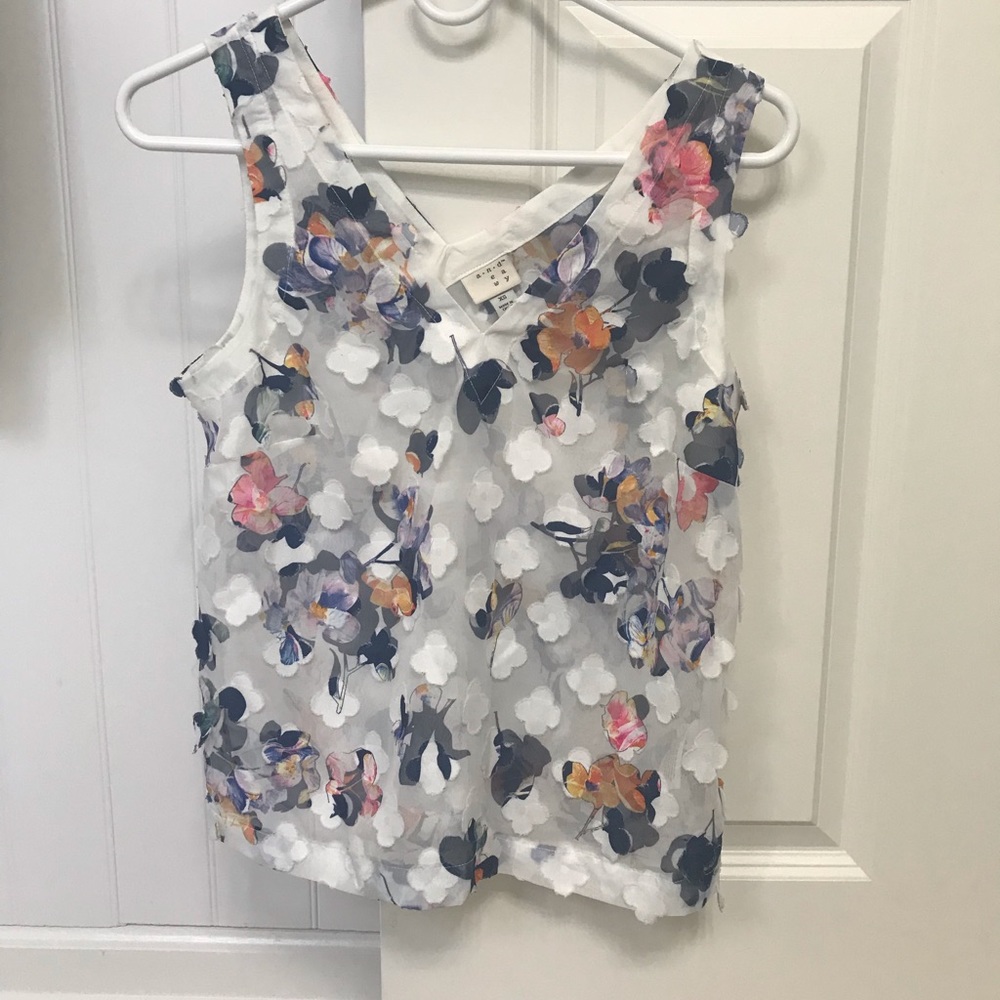 Unique sheer tank float print with 3D petals
